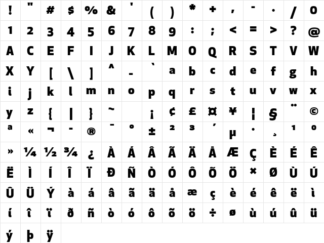 Apex New Heavy  glyph index