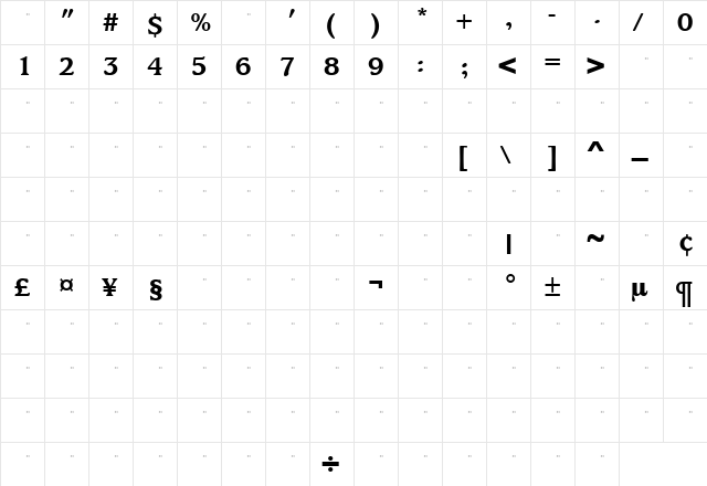 KingsrowBoldTab Roman  glyph index