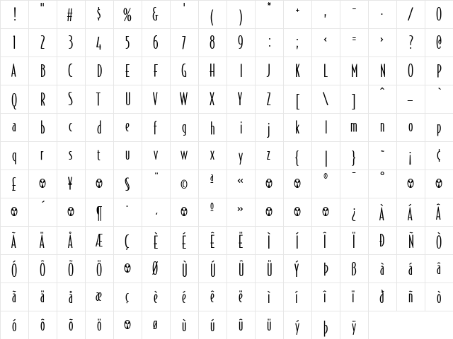 BodegaSans Regular  glyph index