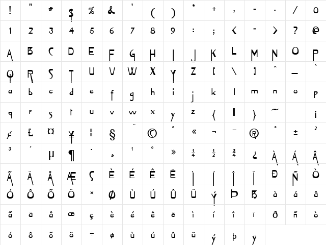 Tablet Bold  glyph index