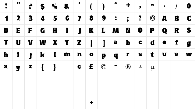 EleutheriaDisplaySSK Regular  glyph index