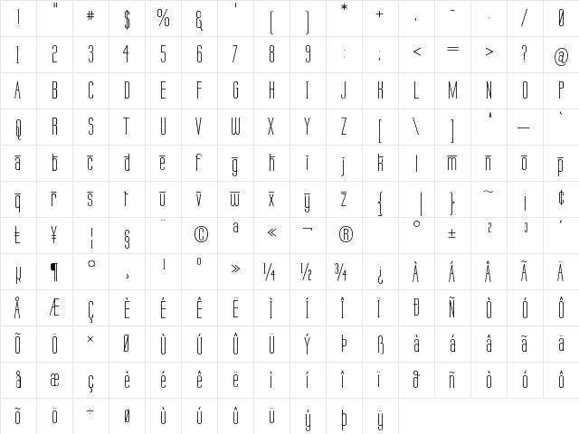 Labtop Overscore Regular  glyph index