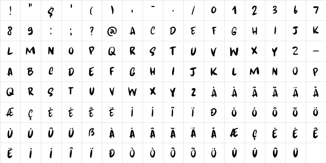 Kapsalon Brush DEMO Regular  glyph index