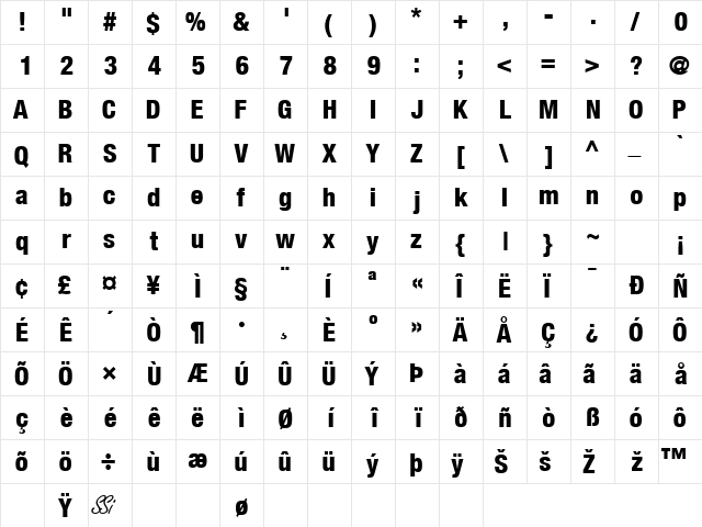 ContextRepriseBlackCondSSK Regular  glyph index