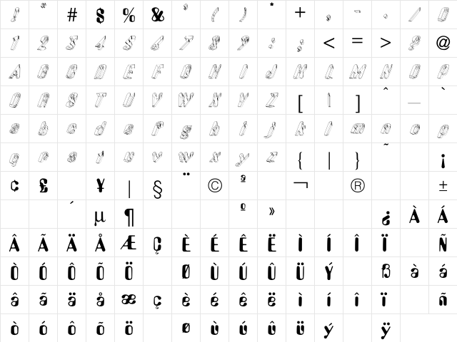 ALd3D Skew Regular  glyph index