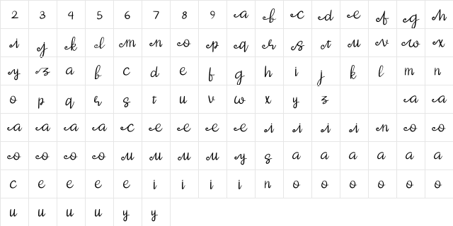 Oska- Demo Regular  glyph index