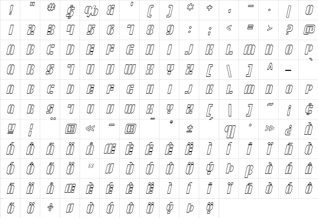SF RetroSplice SC Outline Regular  glyph index