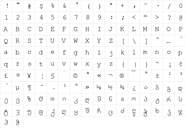 Geo_Courier Regular  glyph index