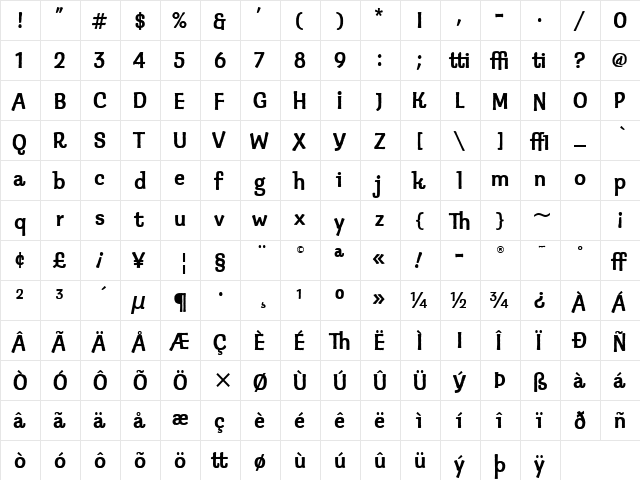 Klepto ITC TT Roman  glyph index