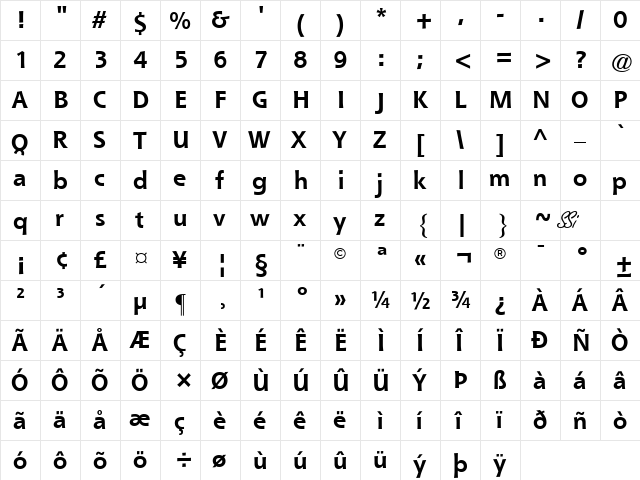 Que SSi Bold  glyph index