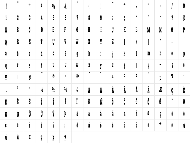SaloonAfter Medium  glyph index