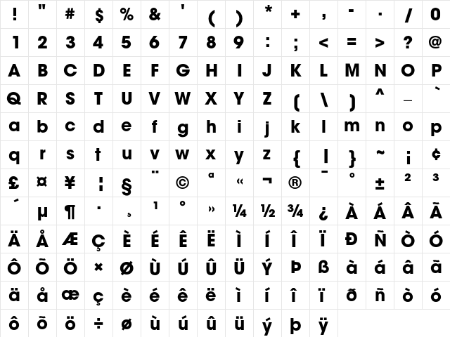 ITC Avant Garde Gothic Bold  glyph index