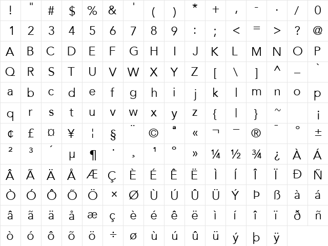 ExpoBookSSK Regular  glyph index