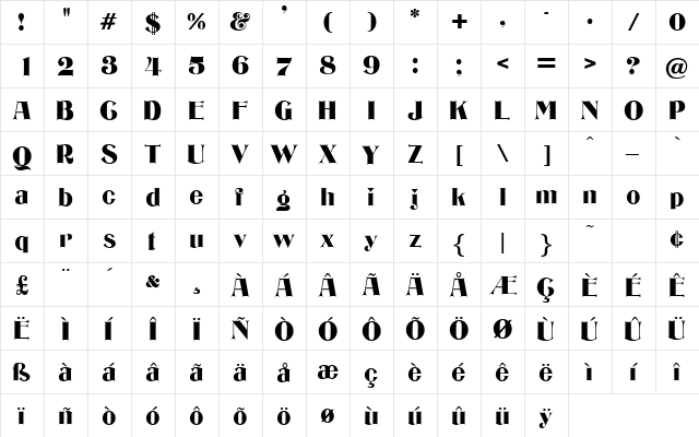 Edifice Regular  glyph index