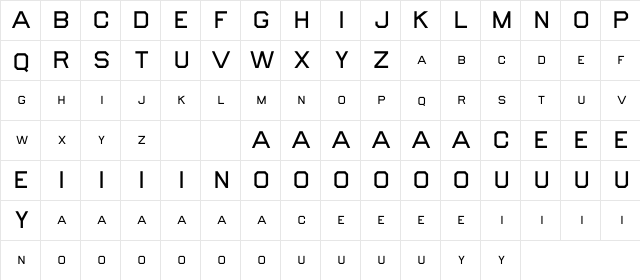 BlissBucket Regular  glyph index