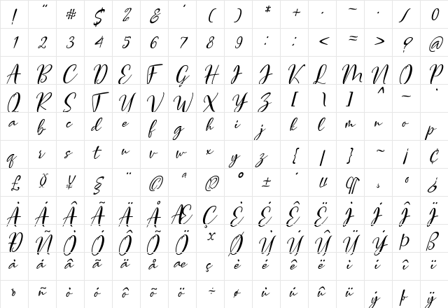 brilliants Regular  glyph index