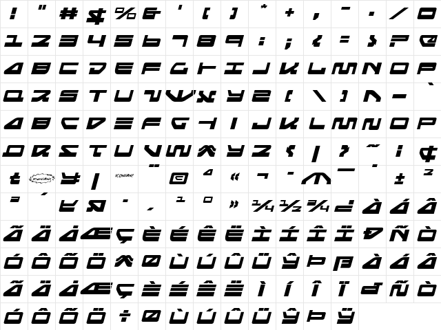 Searider Falcon Expanded Italic Expanded Italic  glyph index