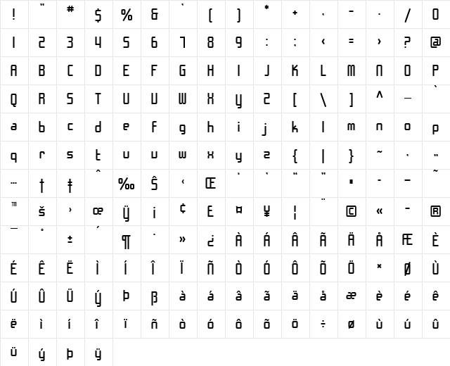 SF Chrome Fenders Regular  glyph index
