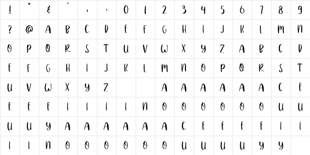 PINKY TALK Regular  glyph index