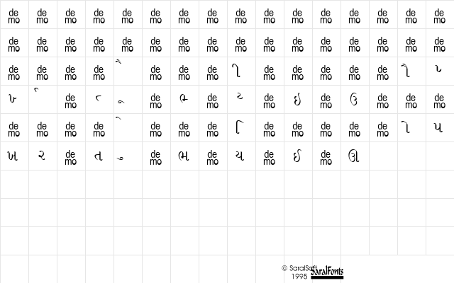 Gujrati Saral-DEMO Normal  glyph index