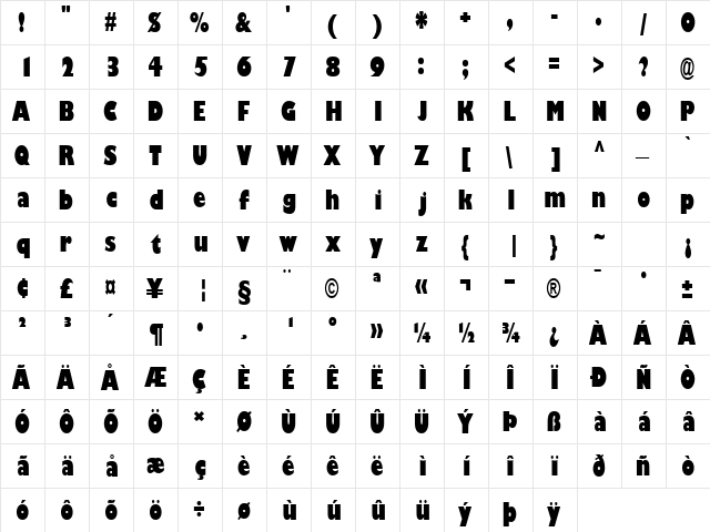 GimletBlackCondSSK Regular  glyph index