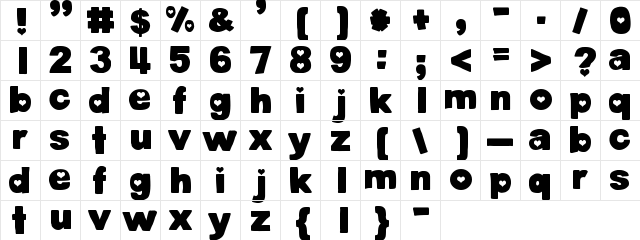 DJB Cutouts-Hearts Bold  glyph index