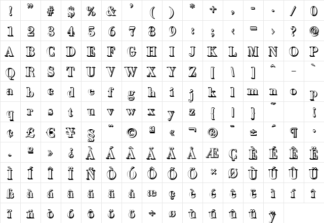 JosephBeckerShadow Bold  glyph index