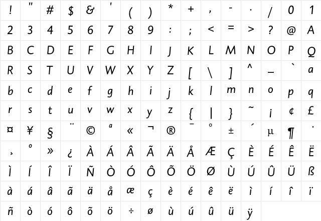 DTL Caspari T Italic  glyph index