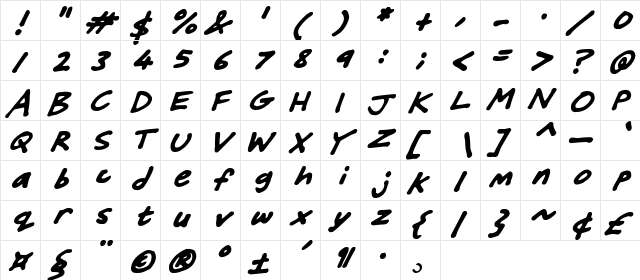 Friendly Felt Tips Italic  glyph index