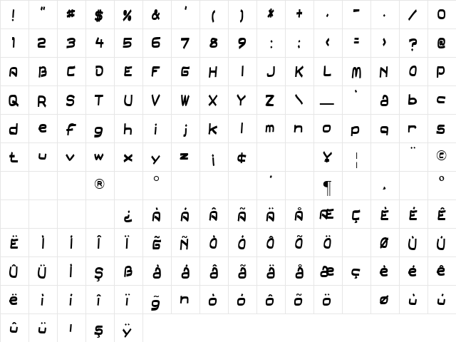TR Field Day Filter Regular  glyph index