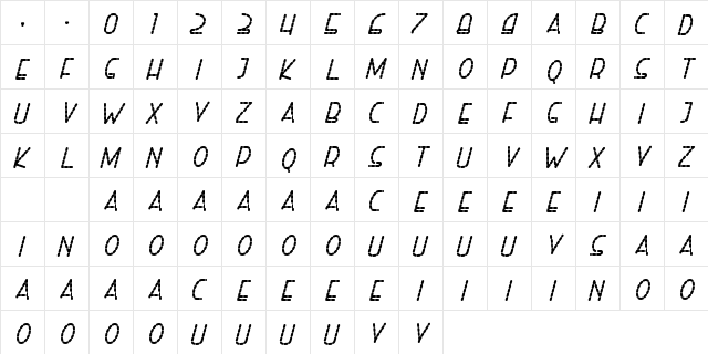 Right Hand ExtBoldItalicDash Regular  glyph index