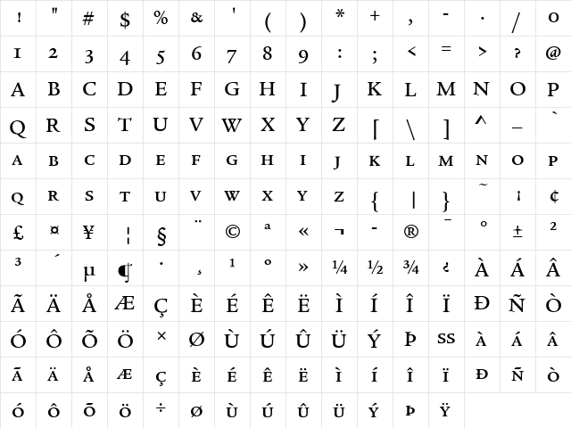 Legacy Serif ITC Medium  glyph index