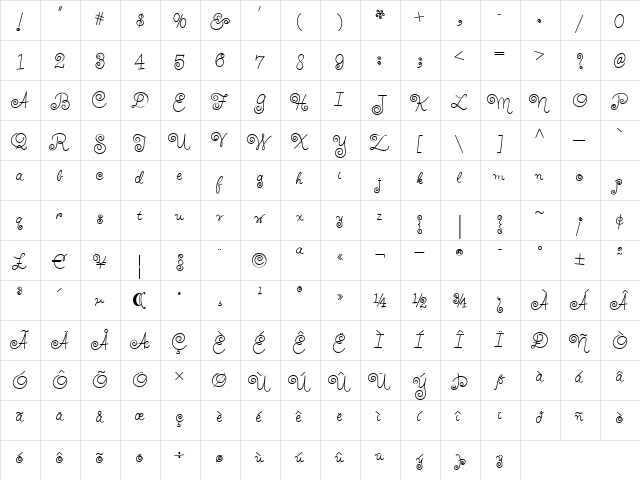 Whirled Peas NF Regular  glyph index