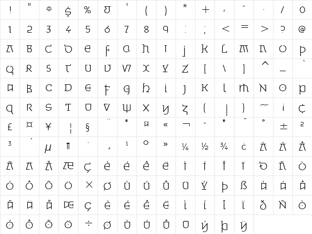 Minska ITC Light  glyph index