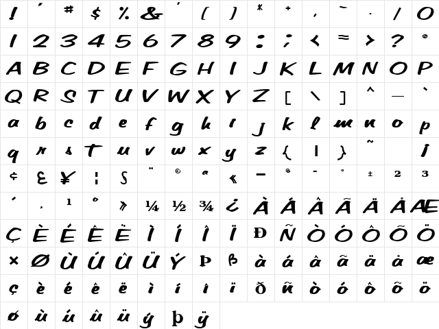 BetaTechFont65 Bold  glyph index