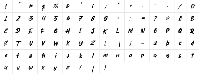 Holyrock Italic  glyph index