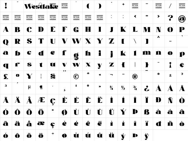 Westlake Personal Use Regular  glyph index