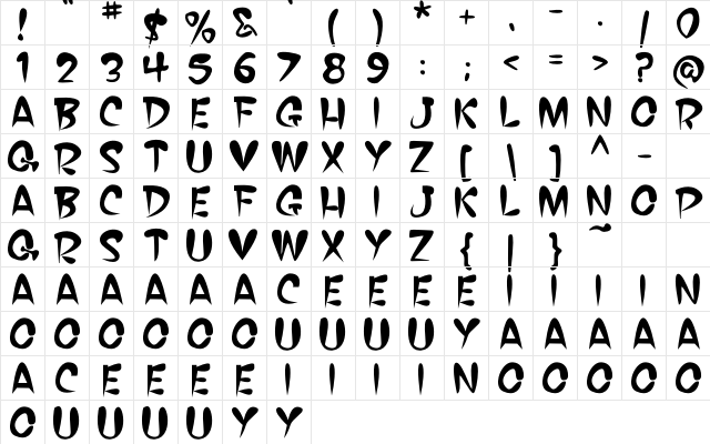 BOOZ BOOM Regular  glyph index
