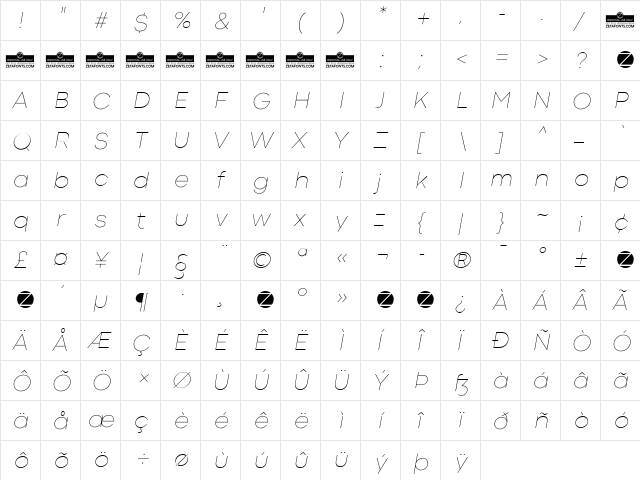 Codec Cold Thin Italic  glyph index