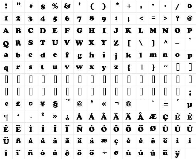 Cupid Normal  glyph index