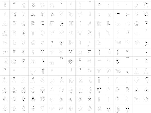 ManhattanOutline Regular  glyph index