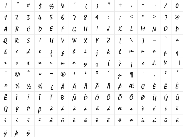 Mystical Regular  glyph index