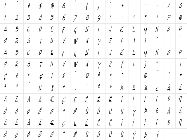 Enview Xtra Light BoldItalic  glyph index