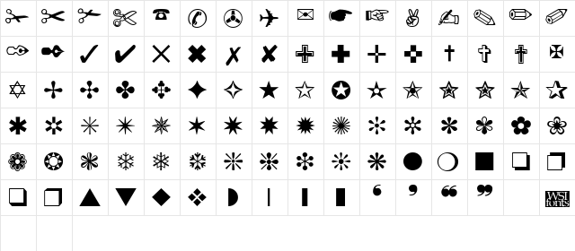 Dingbats One Regular  glyph index