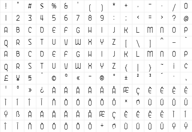 Ekela Round Light Condensed  glyph index