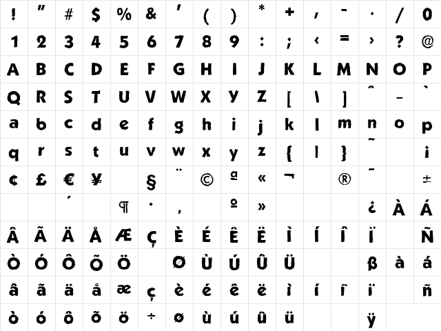 KoblenzAntique-Xbold Regular  glyph index