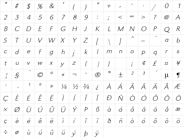URWGroteskTExtLigExtWid Oblique  glyph index