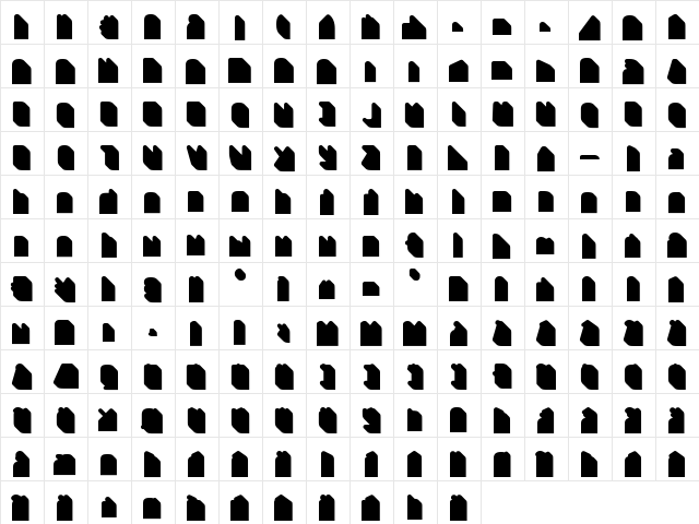 Jigger-RoundedBack Regular  glyph index