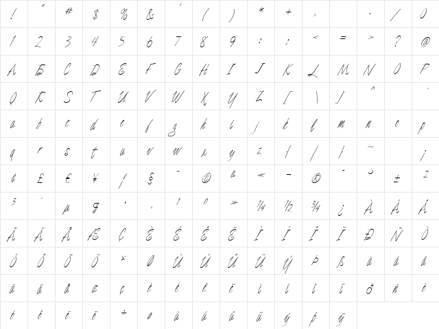 Luce One Regular  glyph index