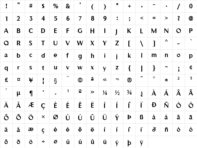 RubinoSansICG Regular  glyph index